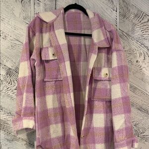 SHEIN Pink and Cream Plaid Teddy Jacket